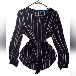 Apt.9 Large Pin Stripe Sheer Black Blouse